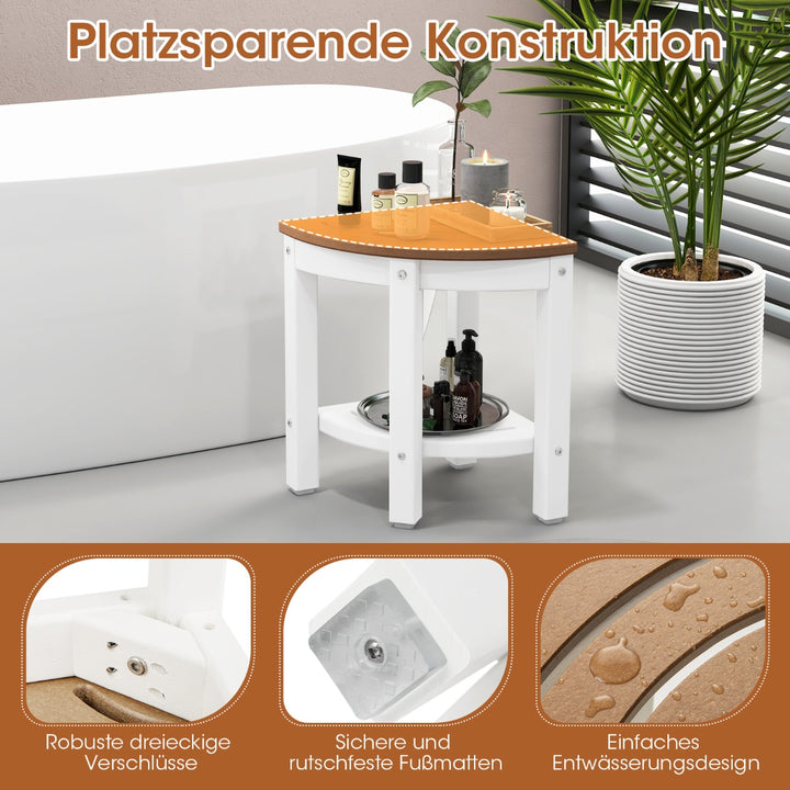 Waterproof Corner Shower Bench Stool with Storage Shelf for Shaving Legs - TidySpaces