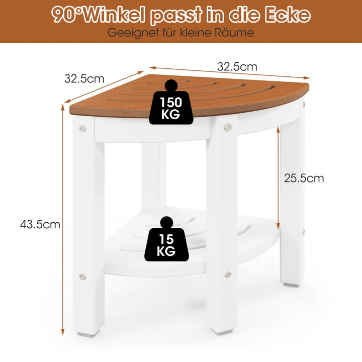 Waterproof Corner Shower Bench Stool with Storage Shelf for Shaving Legs - TidySpaces