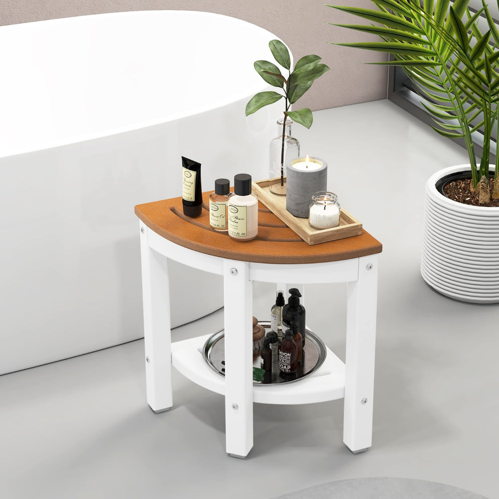 Waterproof Corner Shower Bench Stool with Storage Shelf for Shaving Legs - TidySpaces
