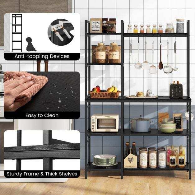 Bakers Rack with Power Outlets and 10 S-Shaped Hooks - TidySpaces