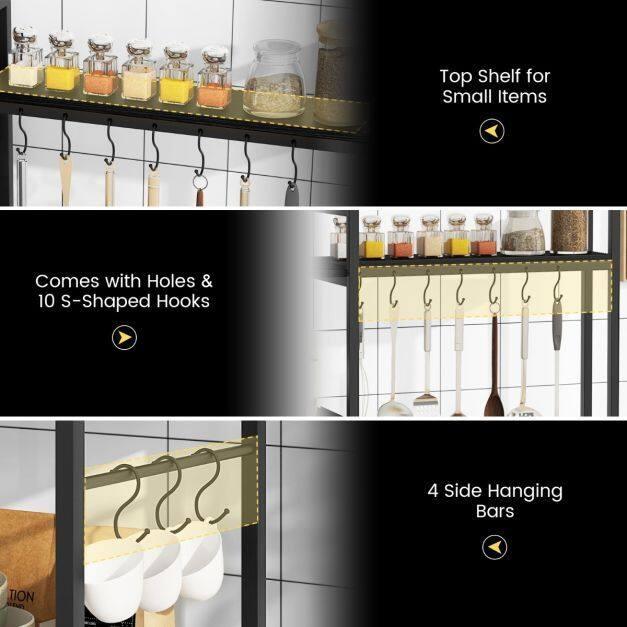 Bakers Rack with Power Outlets and 10 S-Shaped Hooks - TidySpaces