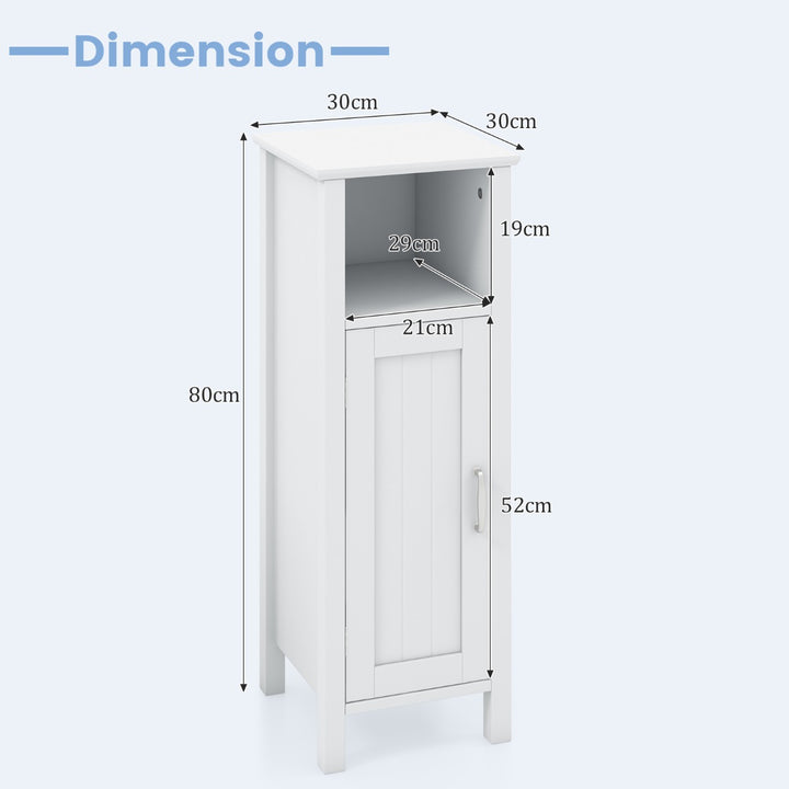 Freestanding Narrow Bathroom Storage Organizer Rack Stand with Door and Adjustable Shelf