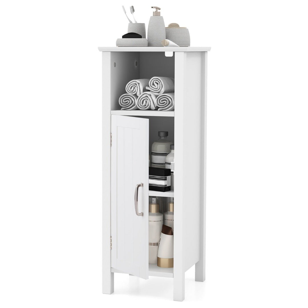 Freestanding Narrow Bathroom Storage Organizer Rack Stand with Door and Adjustable Shelf