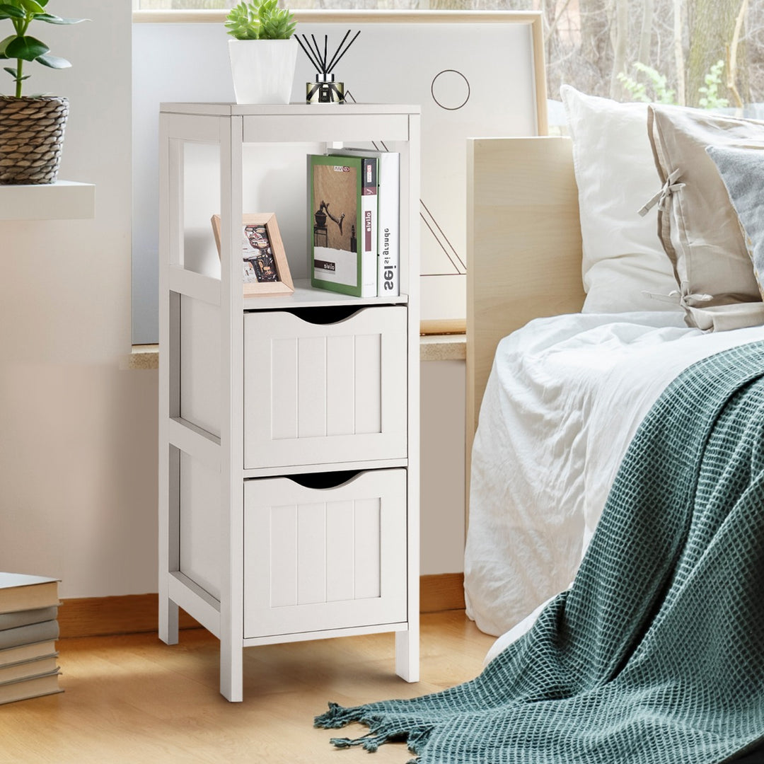 Bathroom Floor Cabinet with 2 Drawers and Anti-Tipping Device-White