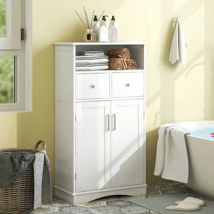 Bathroom Floor Cabinet with 2 Doors and 2 Adjustable Shelves for Bathroom-White - TidySpaces