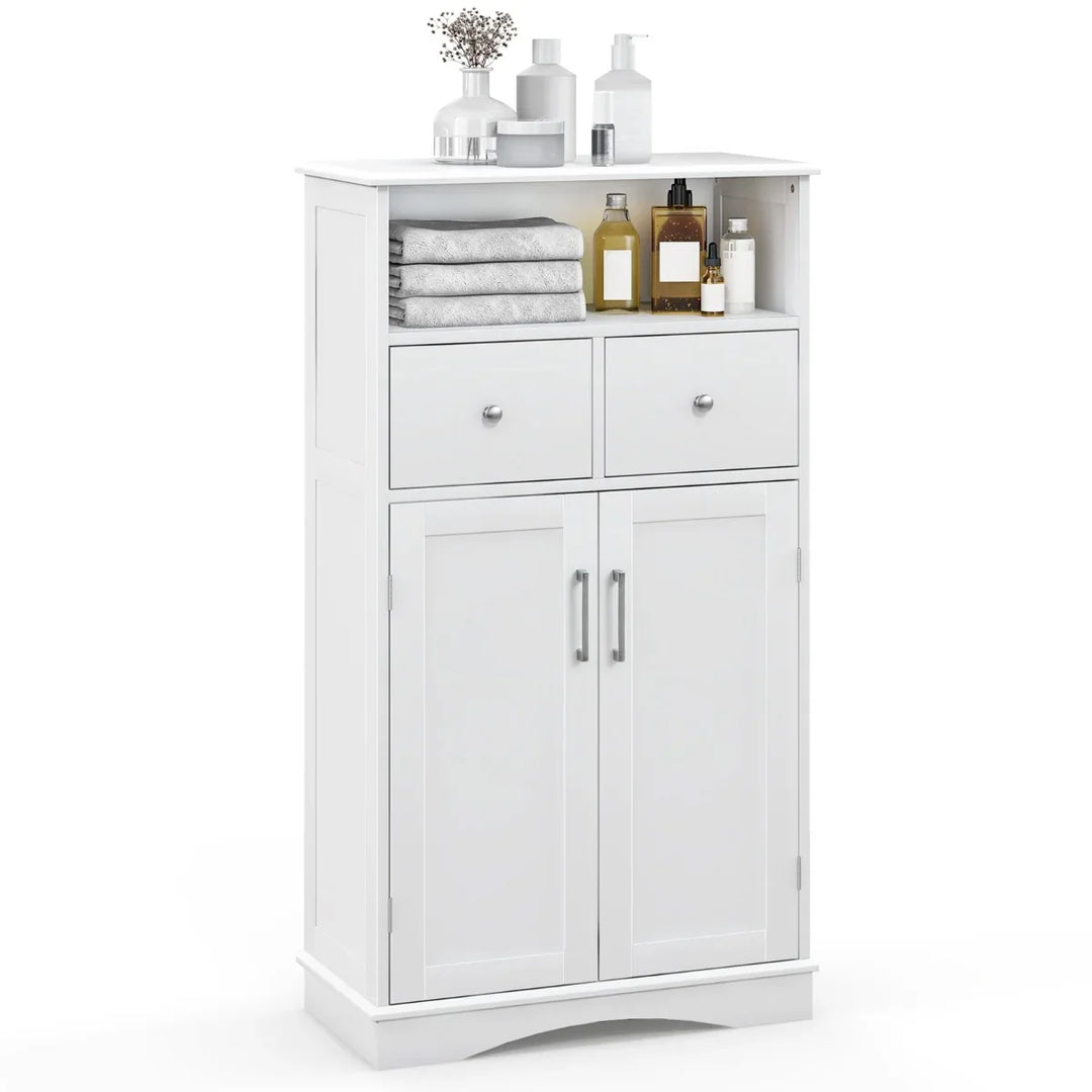 Bathroom Floor Cabinet with 2 Doors and 2 Adjustable Shelves for Bathroom-White - TidySpaces