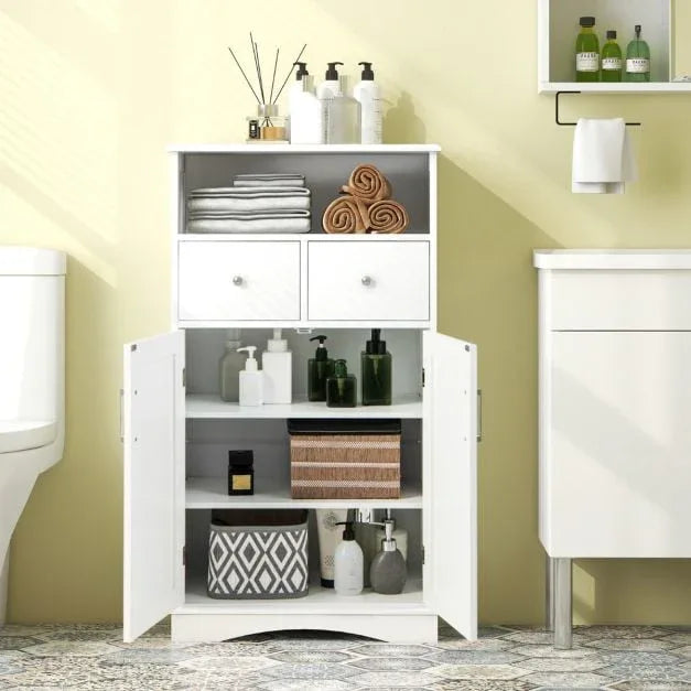 Bathroom Floor Cabinet with 2 Doors and 2 Adjustable Shelves for Bathroom-White - TidySpaces