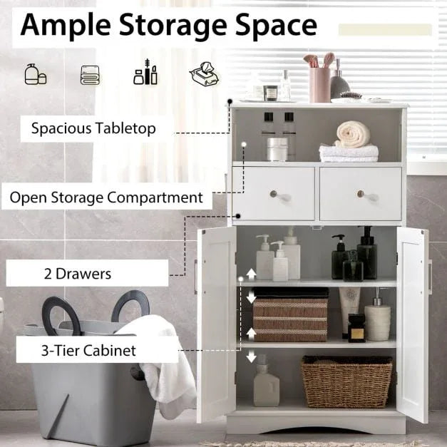 Bathroom Floor Cabinet with 2 Doors and 2 Adjustable Shelves for Bathroom-White - TidySpaces