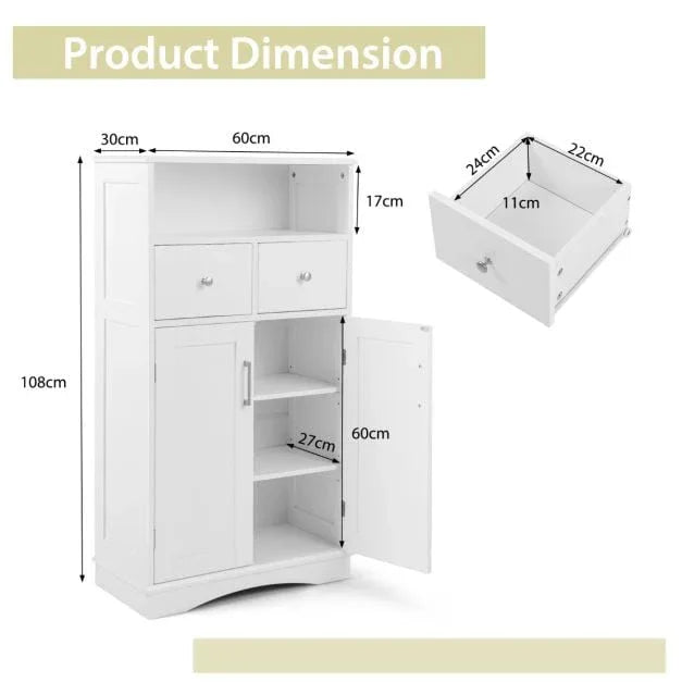 Bathroom Floor Cabinet with 2 Doors and 2 Adjustable Shelves for Bathroom-White - TidySpaces
