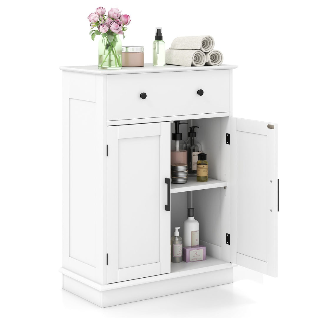 Bathroom Floor Cabinet with Doors Modern Buffet Sideboard-White