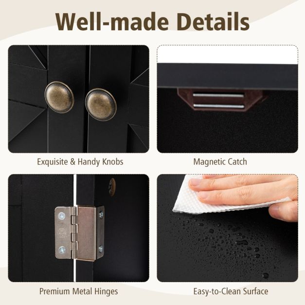 Bathroom Wall Cabinet with Double Door and Open Shelf and Towel Rack-Black