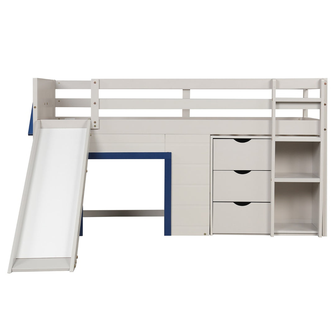 Single Size Pine Wood Loft Bed with Slide and Ladder and Game House