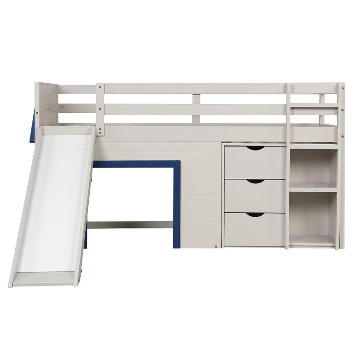 Single Size Pine Wood Loft Bed with Slide and Ladder and Game House