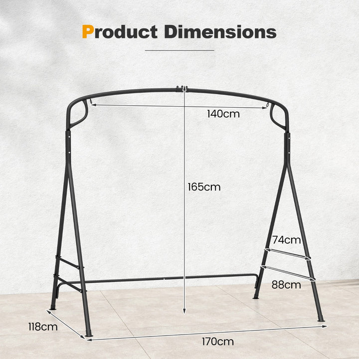 Outdoor Metal Swing Frame Sturdy A-Shaped Porch Swing Stand with Extra Side Bars-Black