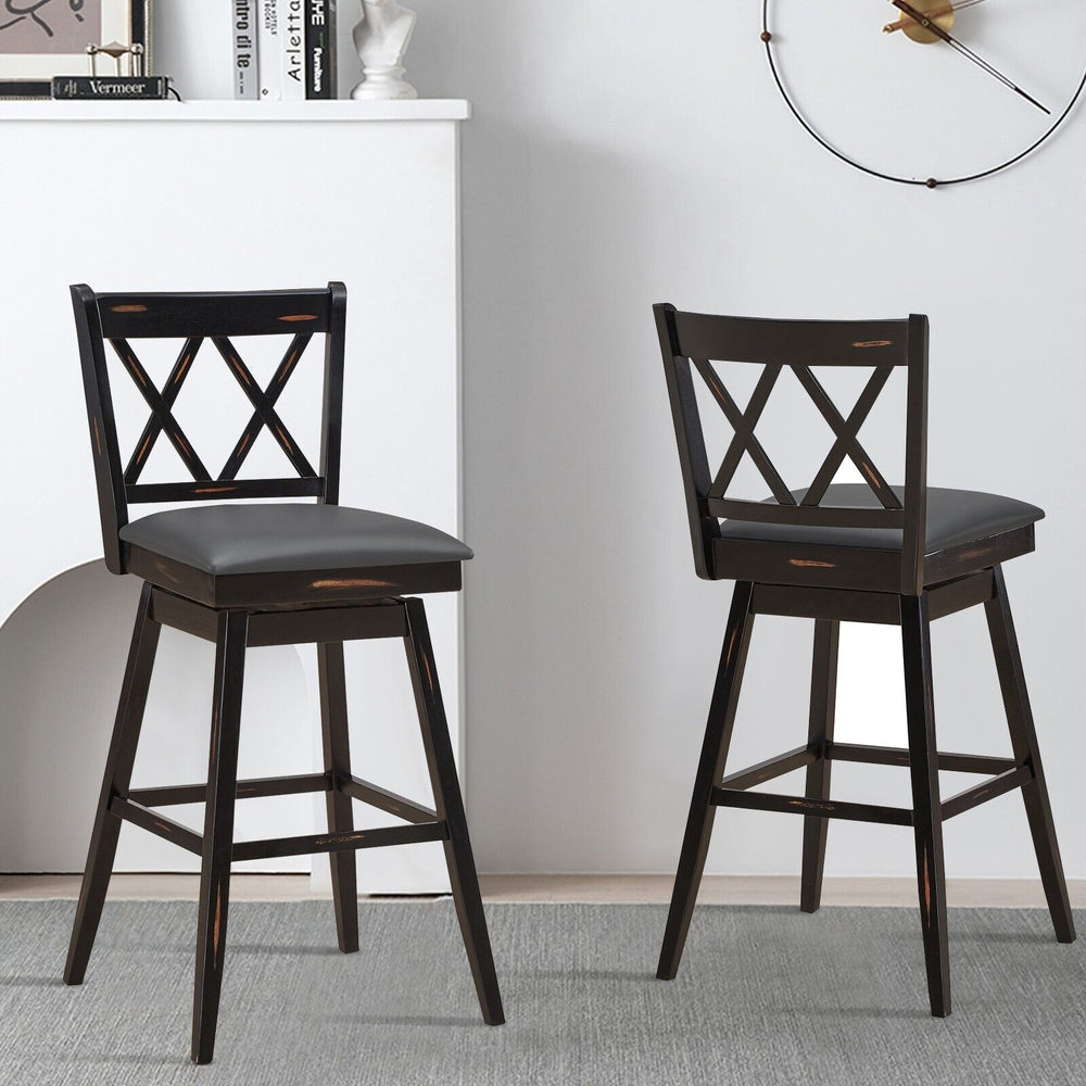 Set of 2 Counter Height Bar Stool with Foot Rest Upholstered Cushion - TidySpaces