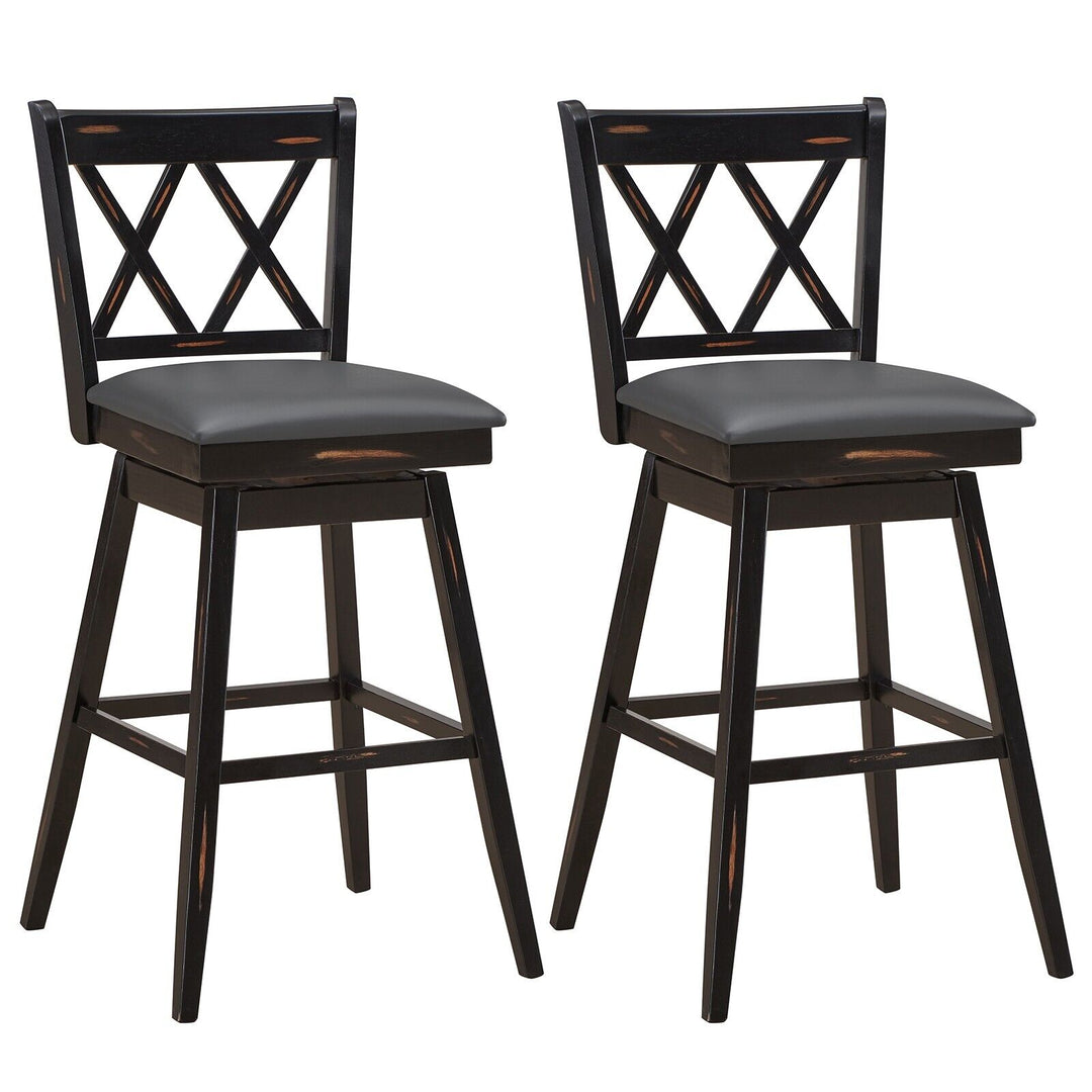 Set of 2 Counter Height Bar Stool with Foot Rest Upholstered Cushion - TidySpaces