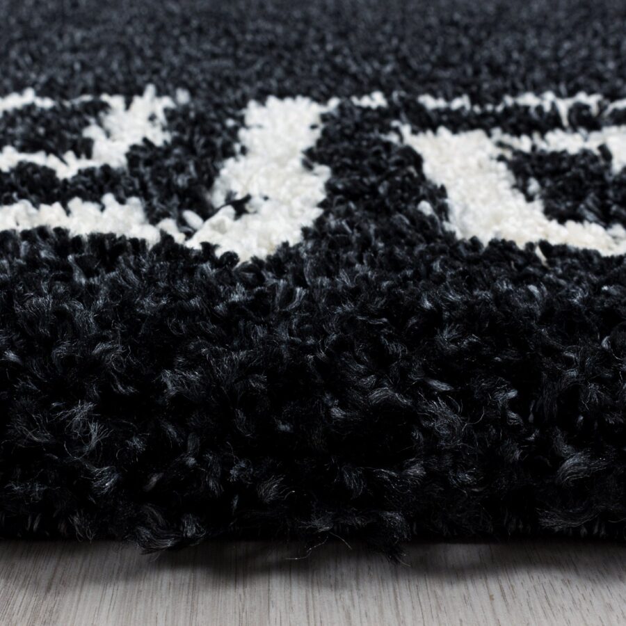 Black and White Fluffy Shaggy Rug Greek Key - TidySpaces