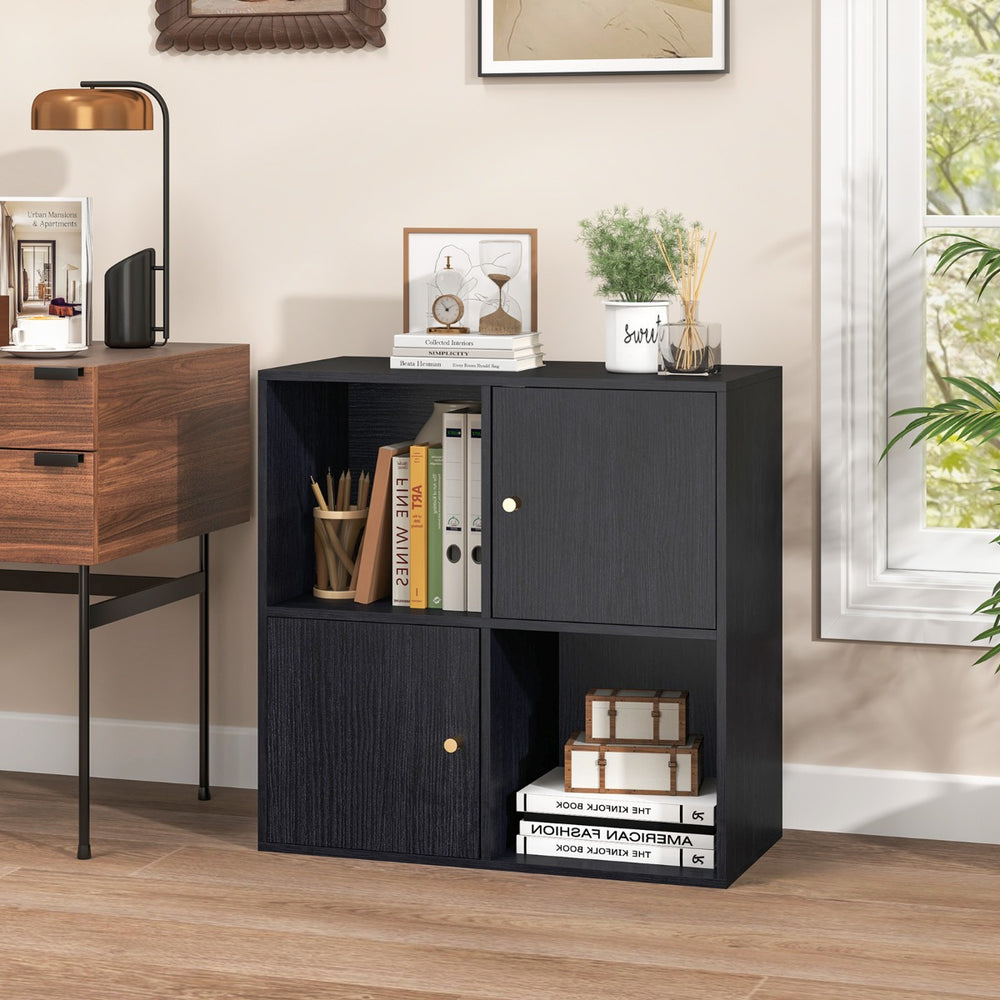 3-Tier Bookshelf with Dual Anti-Tipping Kits and 2 Cabinets-Black - TidySpaces