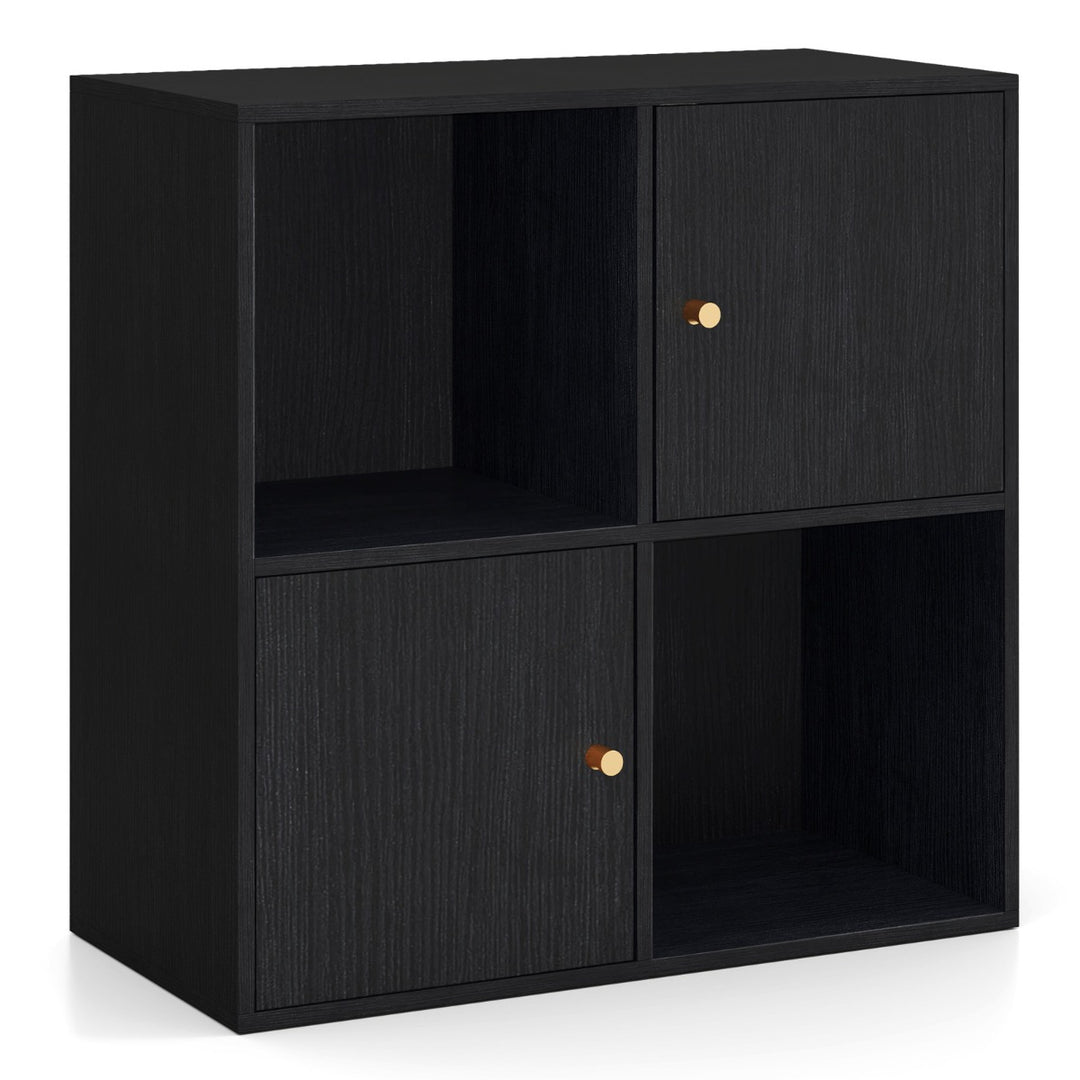 3-Tier Bookshelf with Dual Anti-Tipping Kits and 2 Cabinets-Black - TidySpaces