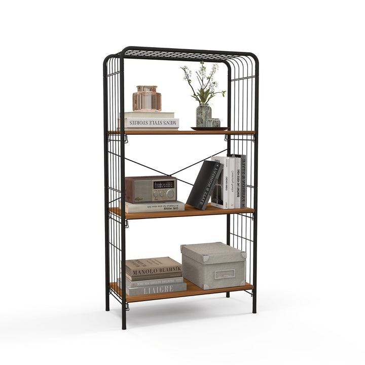 4 Tier Bookshelf Open Back Storage Shelf with Metal Frame