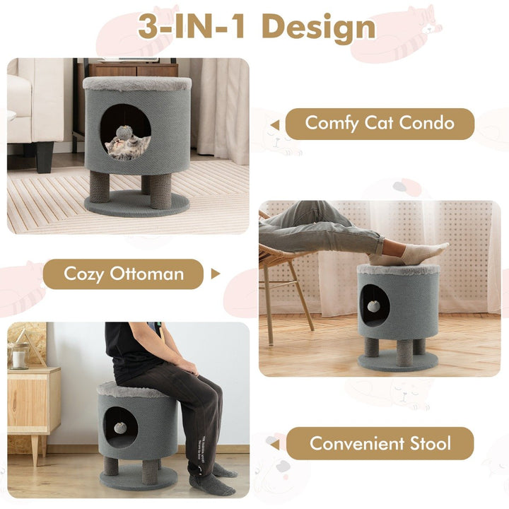 Cat Condo Stool for Indoor Cats with Scratching Posts and Plush Ball Toy