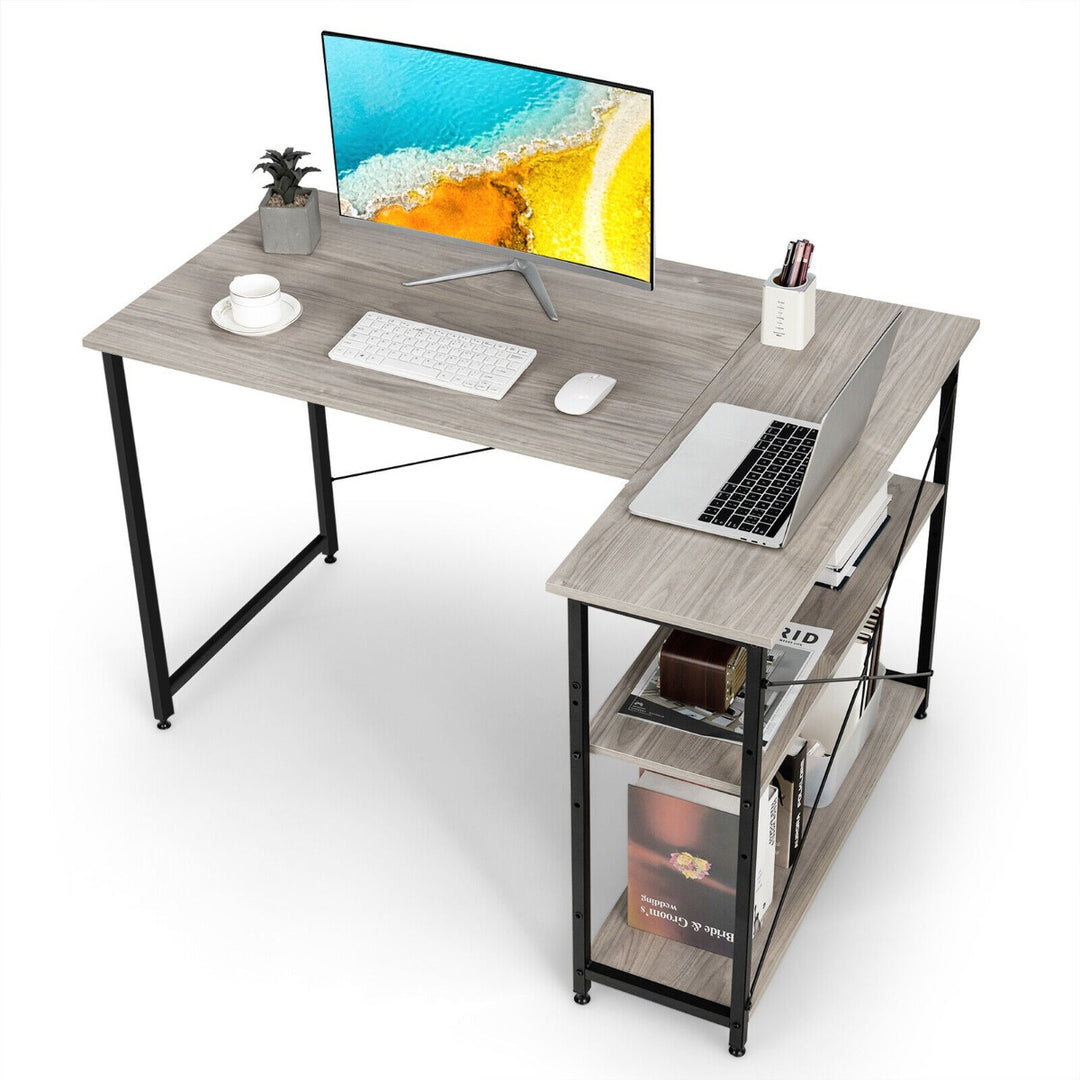 L Shaped Corner Computer Desk with Reversible and Adjustable Bookshelf - TidySpaces