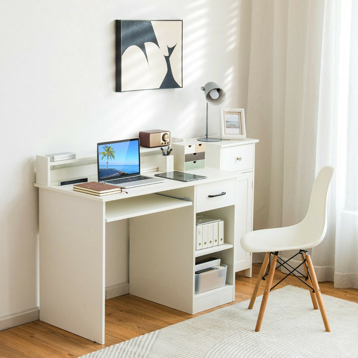 Wooden Computer Desk With Keyboard Tray for Work and Study - TidySpaces