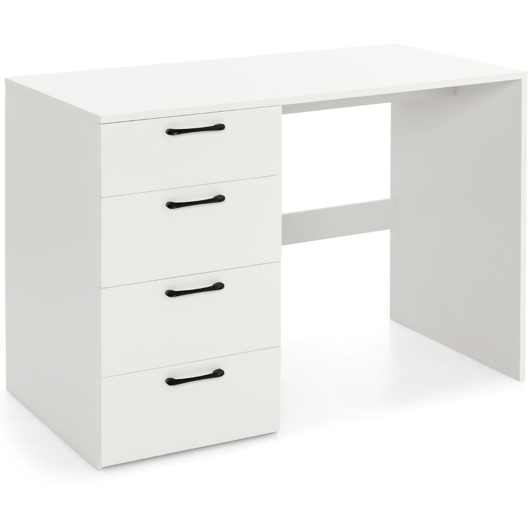 110 x 60 x 76cm Wooden Computer Desk with 4 Drawers White - TidySpaces