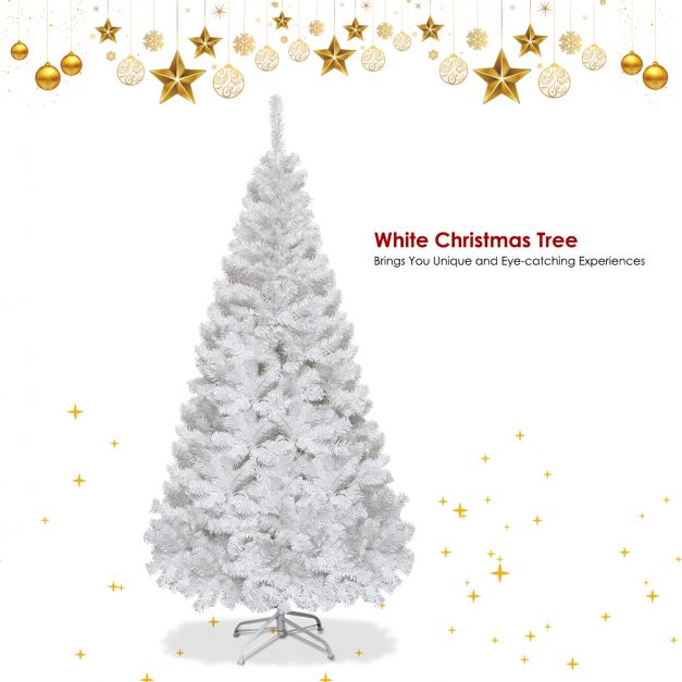 5/6/7/8 Feet White Artificial Christmas Tree with Metal Stand