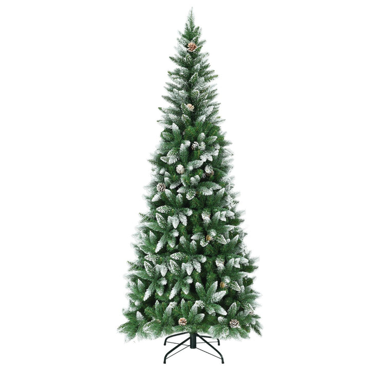 Snow-Flocked Pencil Hinged Artificial Christmas Tree with Pine Cones