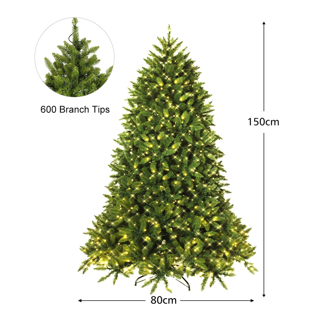 Pre-Lit Artificial Christmas Tree with 8 Lighting Modes and Foldable Metal Stand