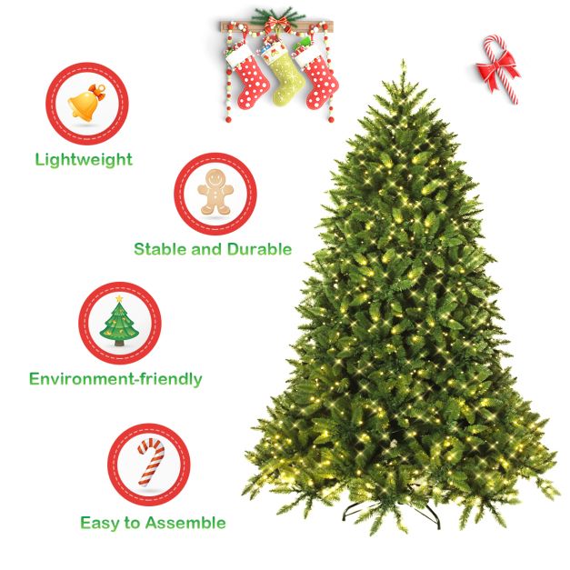 Pre-Lit Artificial Christmas Tree with 8 Lighting Modes and Foldable Metal Stand