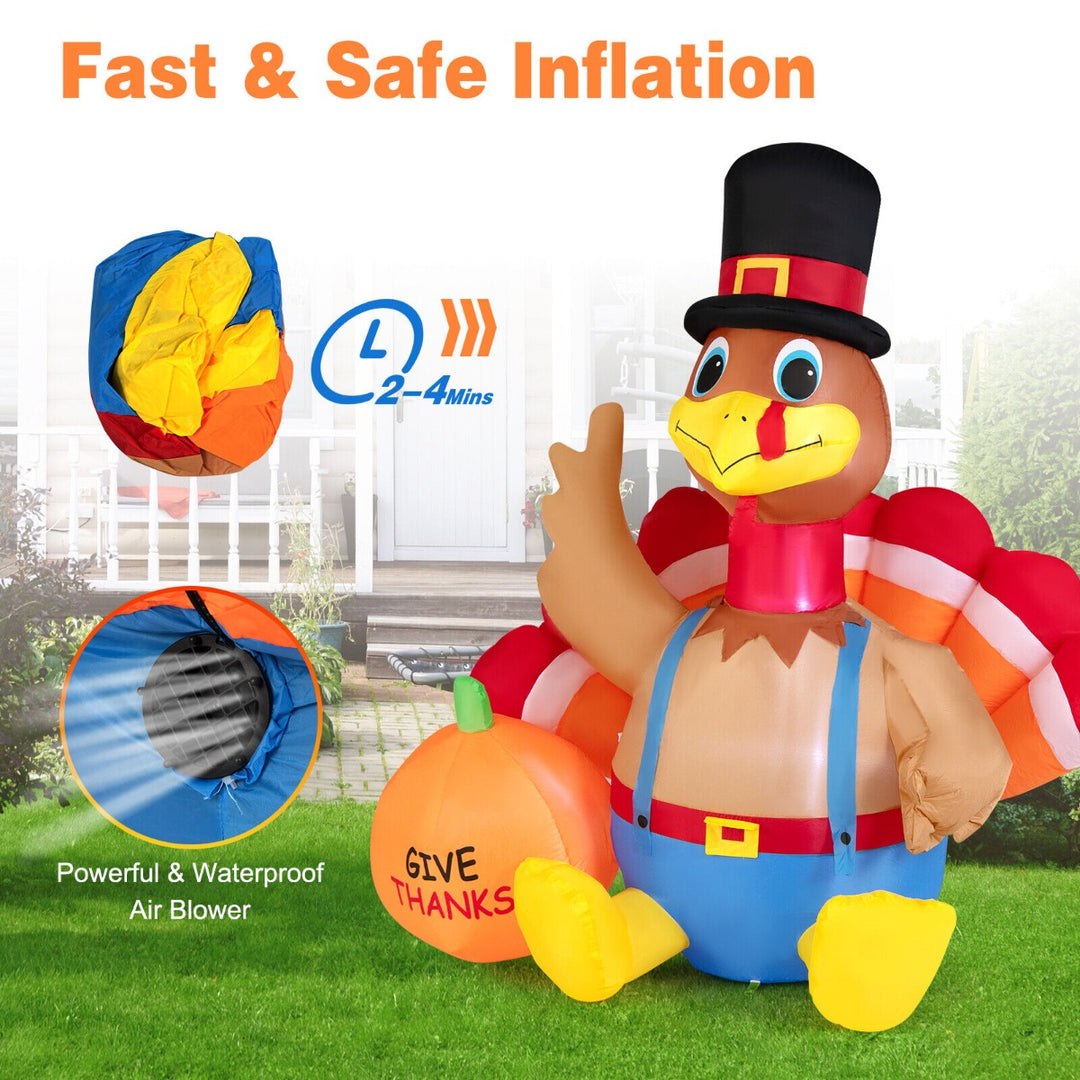 6 Feet Inflatable Thanksgiving Turkey with Pumpkin and LED Lights