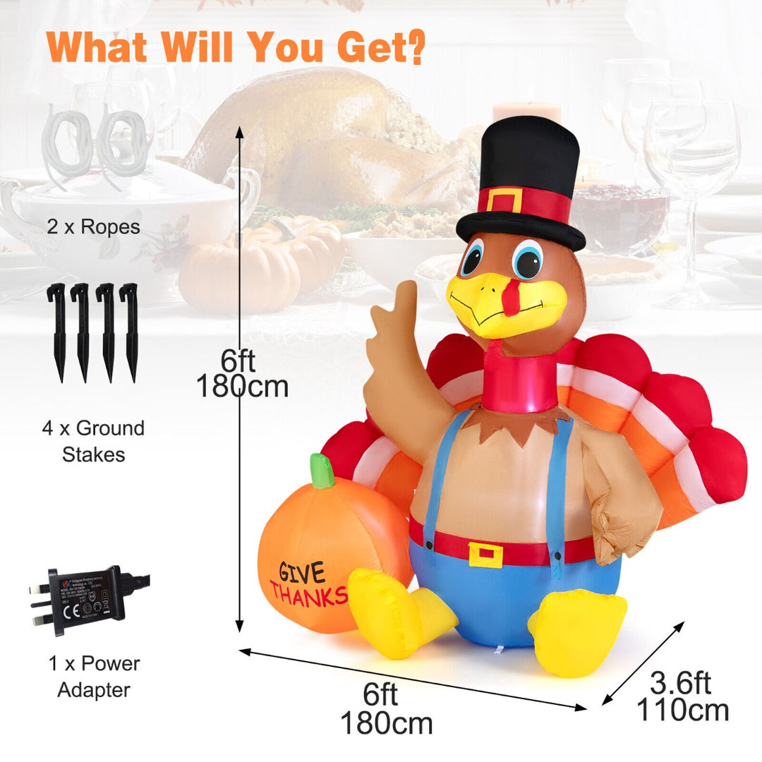 6 Feet Inflatable Thanksgiving Turkey with Pumpkin and LED Lights