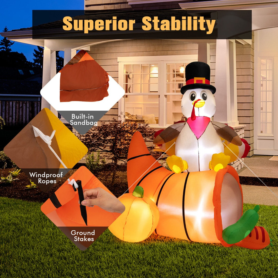 6 Feet Thanksgiving Inflatable Turkey on Cornucopia with LED Lights