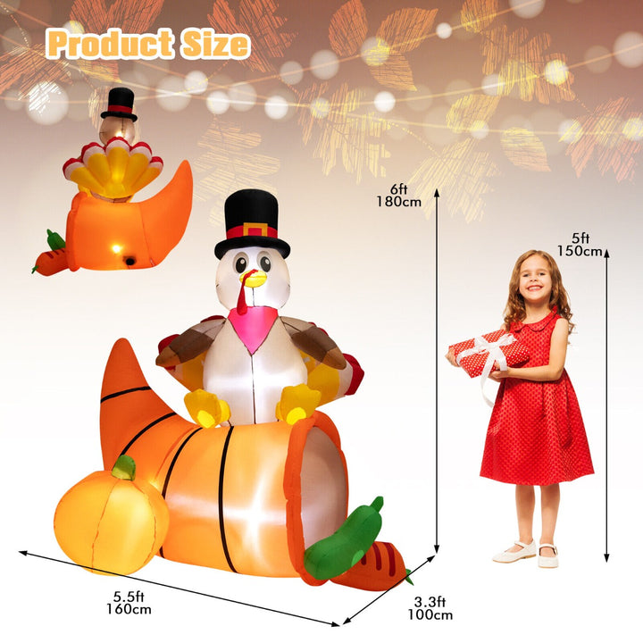 6 Feet Thanksgiving Inflatable Turkey on Cornucopia with LED Lights