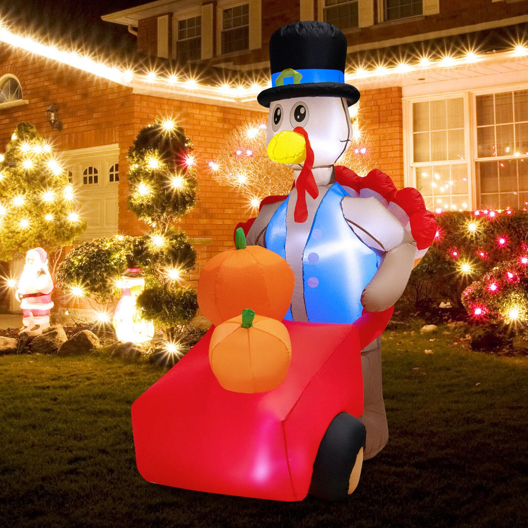 6 Feet Lighted Thanksgiving Inflatable Turkey Pushing Pumpkin Cart