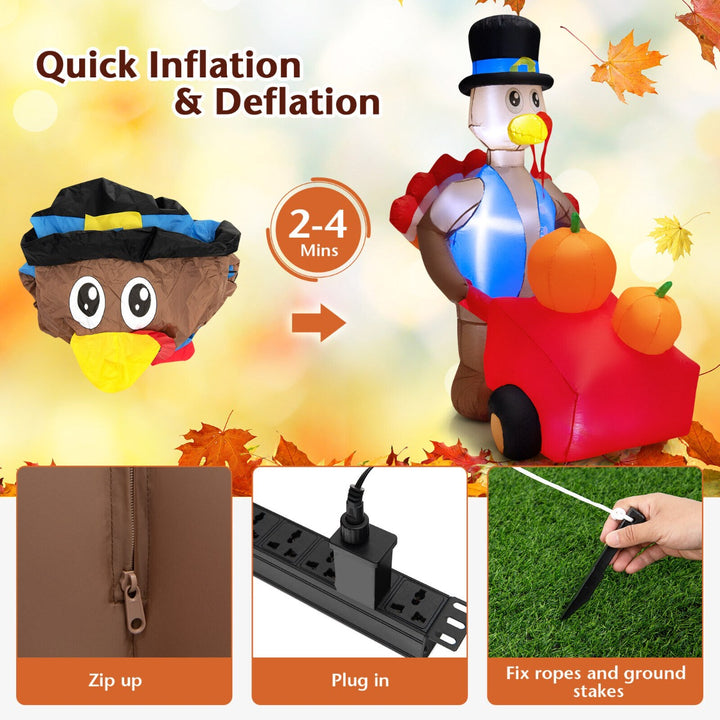 6 Feet Lighted Thanksgiving Inflatable Turkey Pushing Pumpkin Cart