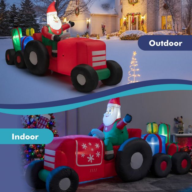 Inflatable Christmas Santa Claus Driving a Tractor with Gifts and LED Lights