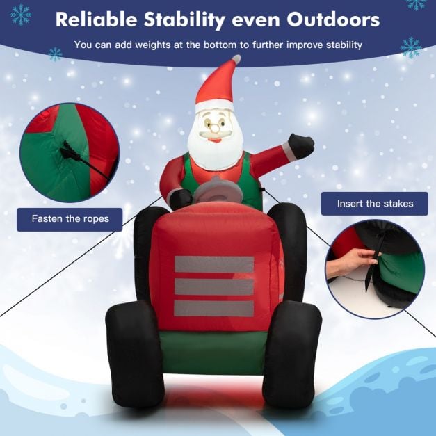 Inflatable Christmas Santa Claus Driving a Tractor with Gifts and LED Lights