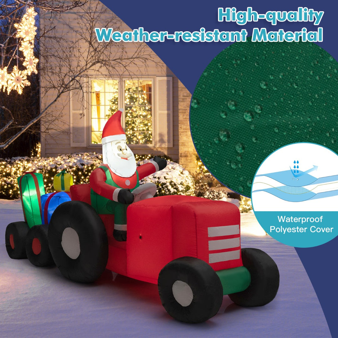 Inflatable Christmas Santa Claus Driving a Tractor with Gifts and LED Lights