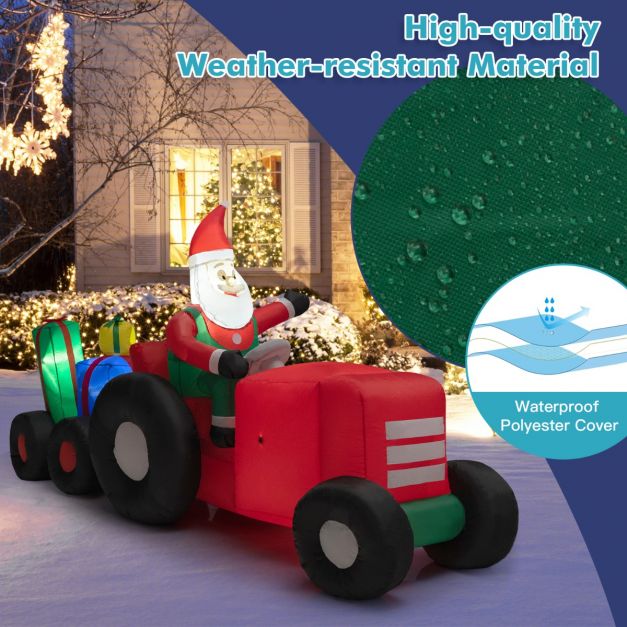 Inflatable Christmas Santa Claus Driving a Tractor with Gifts and LED Lights