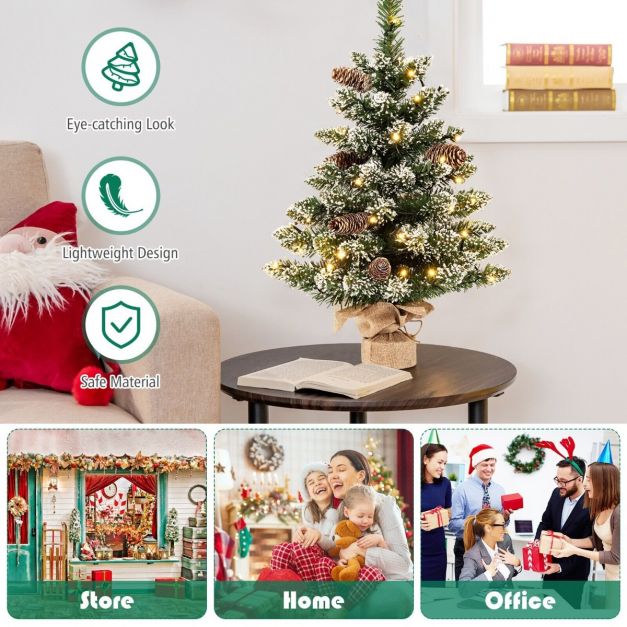 2 Feet Mini Tabletop Artificial Christmas Tree with LED Light