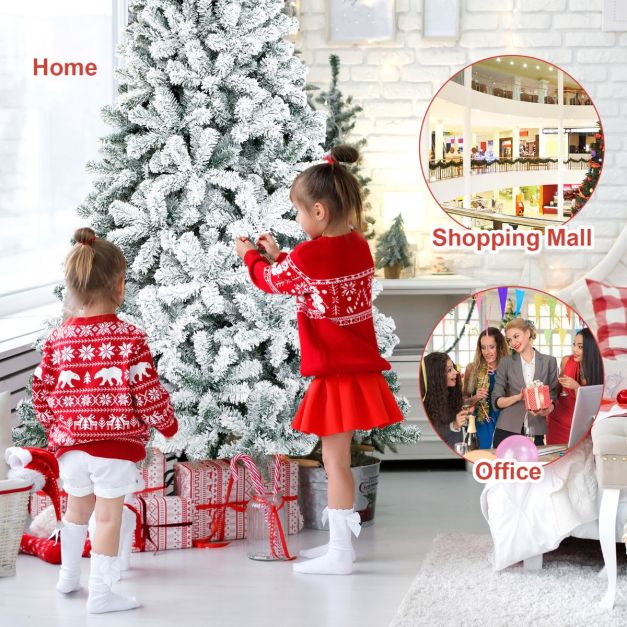 Snow Flocked Artificial Christmas Tree with 600/1010 Tips-7.5 FT