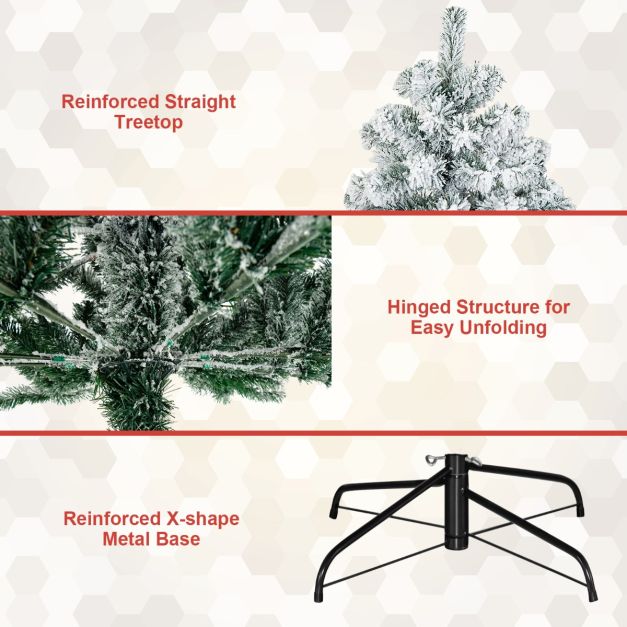 Snow Flocked Artificial Christmas Tree with 600/1010 Tips-7.5 FT