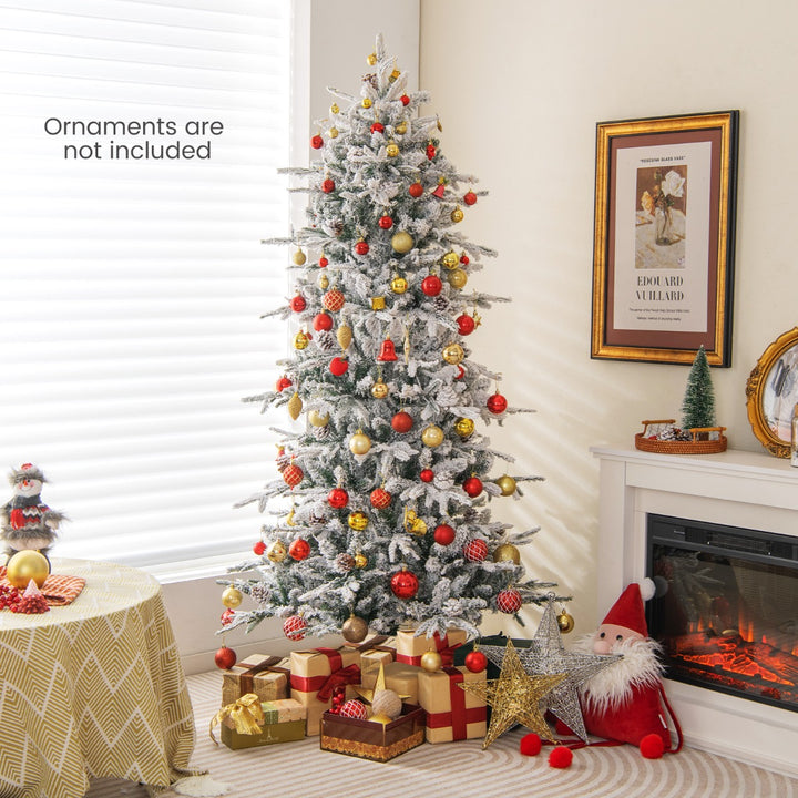 180 cm Artificial Xmas Tree with Flocked Branch Tips Natural Pine Cones Warm White Lights