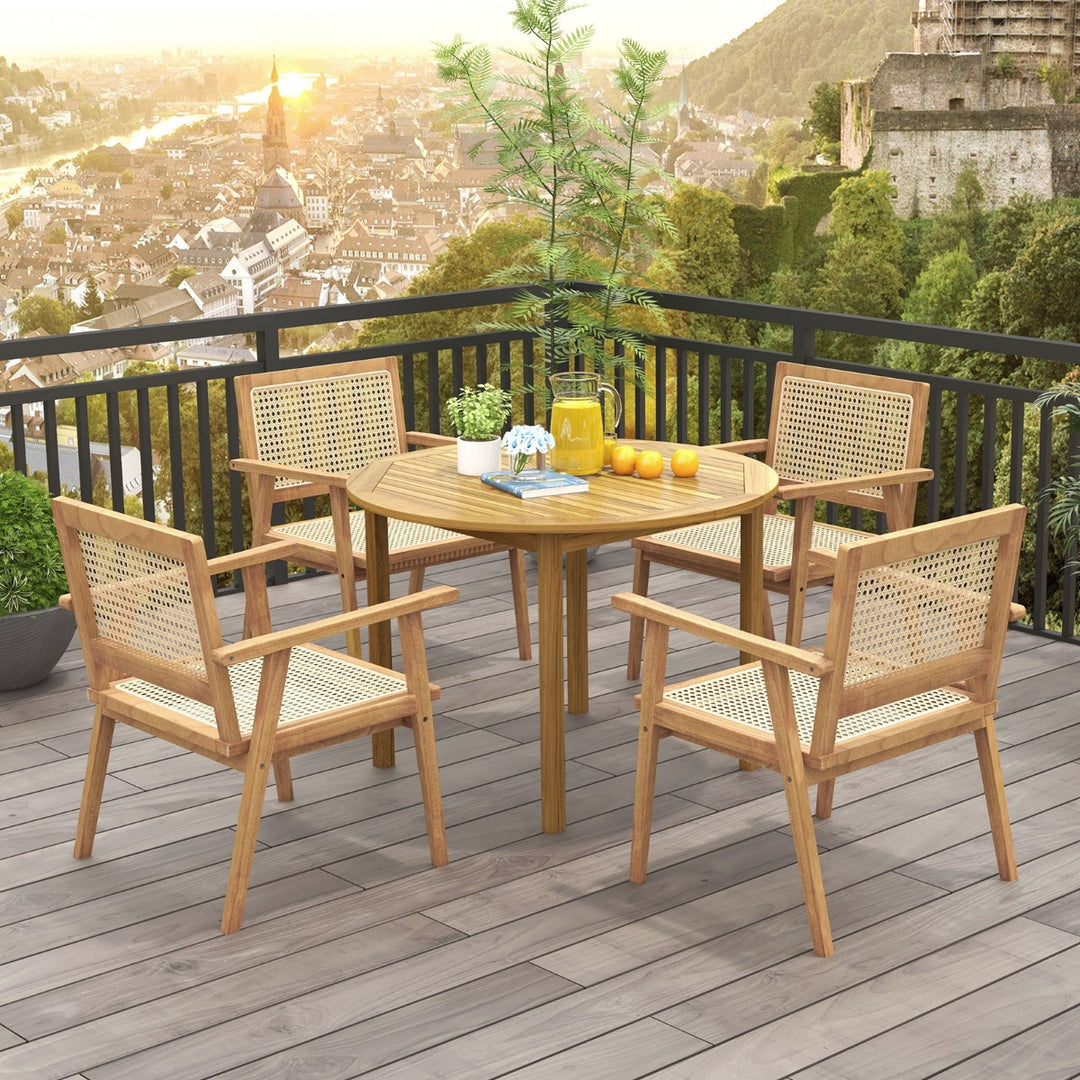 Comfortable Wood Dining Chair with Curved Backrest for Backyard Porch Balcony