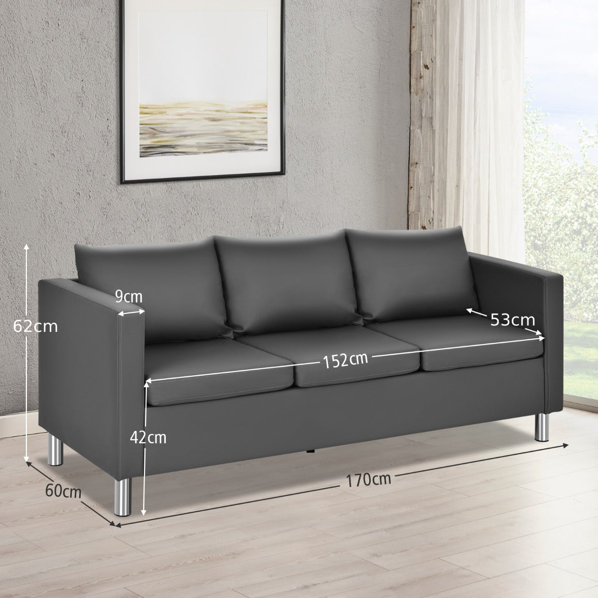 Comfy 3 seater Sofa Couch with Deep Seat and Armrest TidySpaces