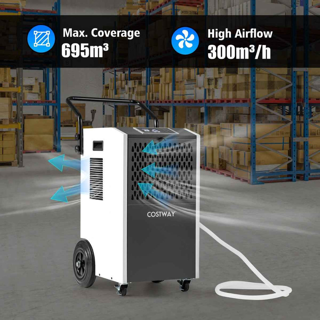 73 L/Day Commercial Dehumidifier with Drain Hose and Timer for Efficient Moisture Control