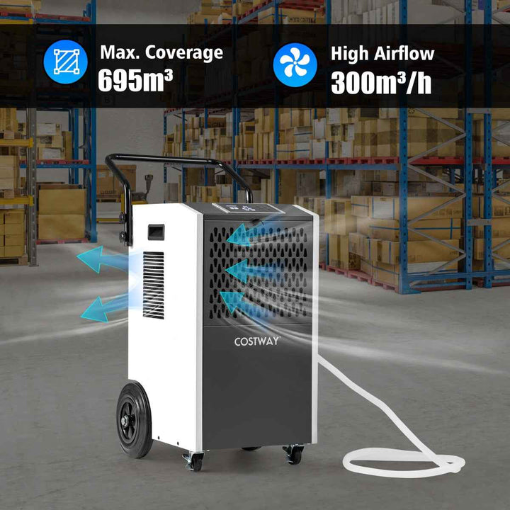 73 L/Day Commercial Dehumidifier with Drain Hose and Timer for Efficient Moisture Control